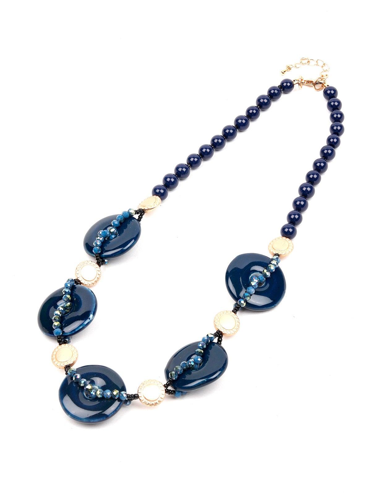 Women's Designer Blue Buttoned Boho Necklace - Odette