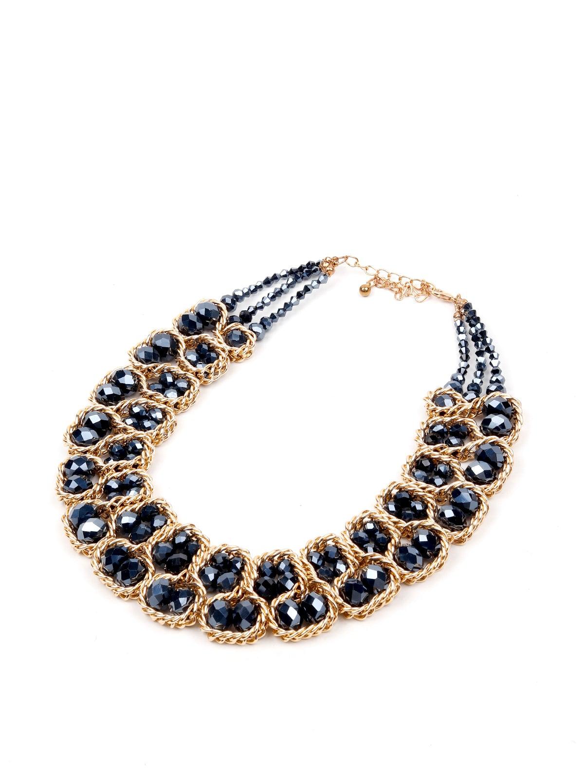 Women's Double Layered Black Beaded Necklace - Odette