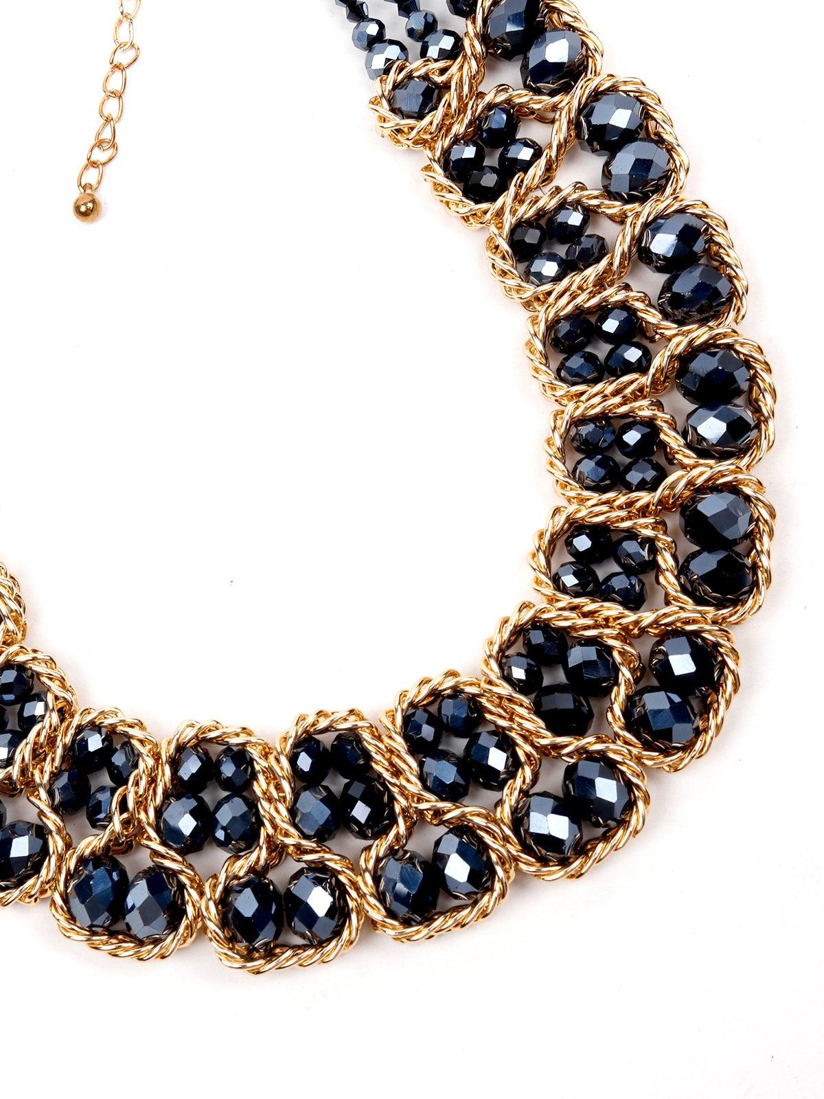 Women's Double Layered Black Beaded Necklace - Odette