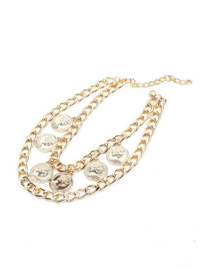 Women's Double Layered Coin Charms Necklace -Gold - Odette