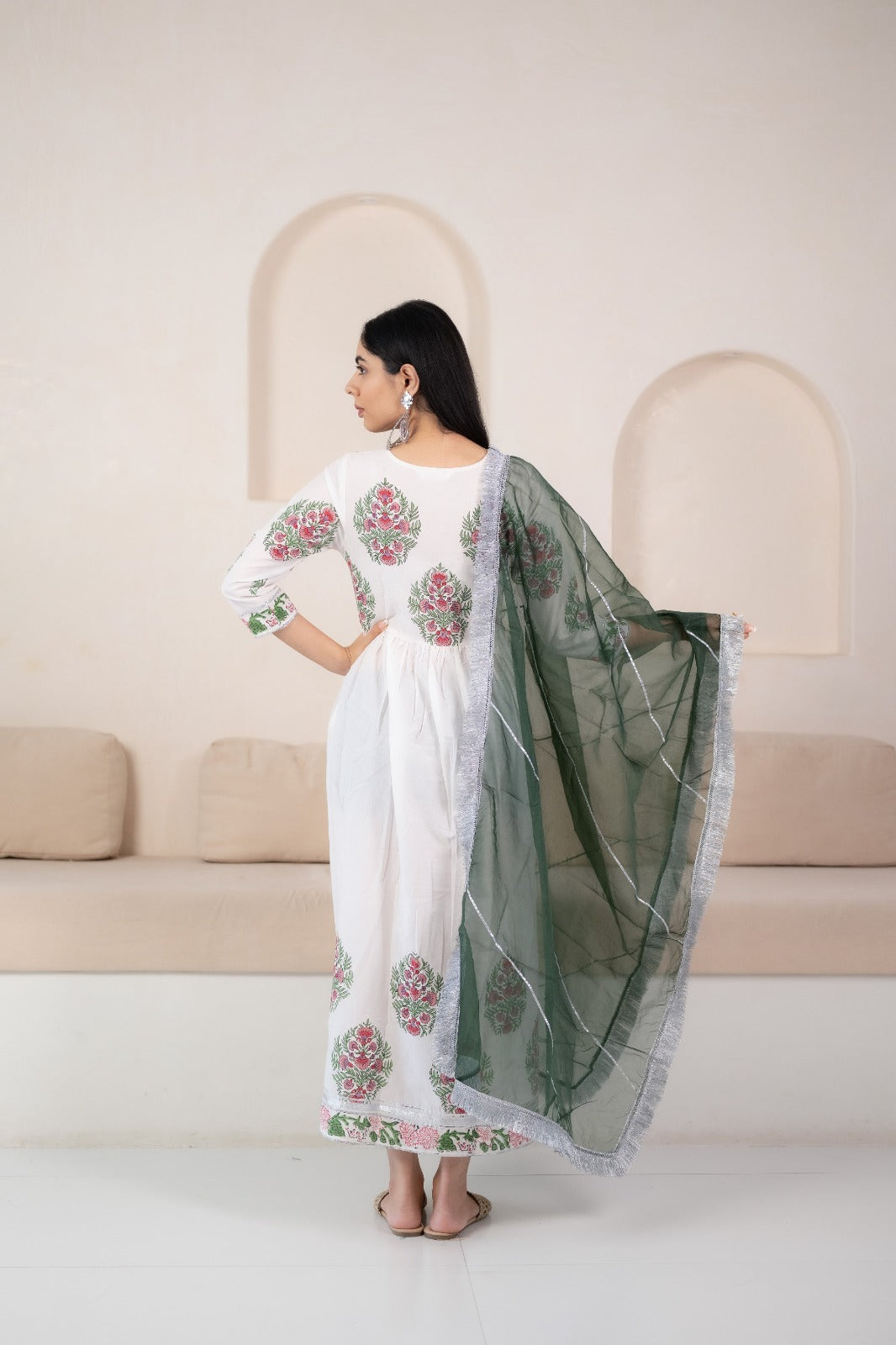 Women's  White Anarkali Gown with Dupatta - 2 pc set