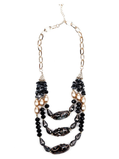 Women's Elegant Black Sea Shell Multilayered Beaded Necklace - Odette