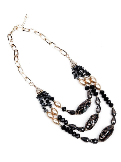 Women's Elegant Black Sea Shell Multilayered Beaded Necklace - Odette