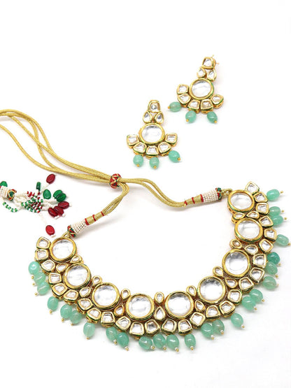 Women's Ethnic Heavy Semiprecious Kundan & Enameled Necklace With Earrings! - Odette