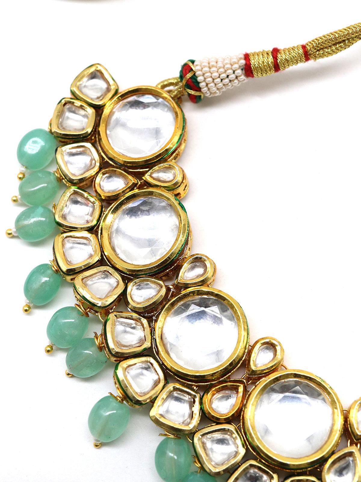 Women's Ethnic Heavy Semiprecious Kundan & Enameled Necklace With Earrings! - Odette