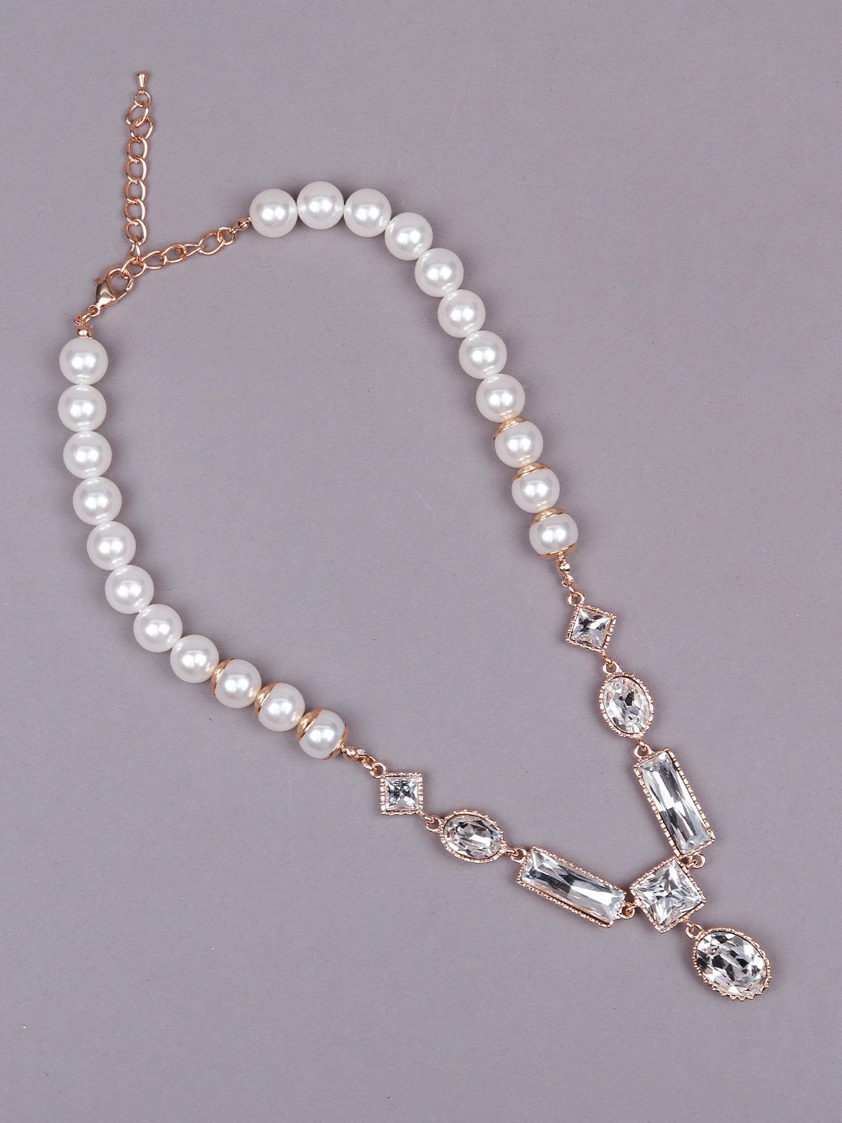 Women's Exquisite Artificial Pearl And Crystal Pendant Necklace - Odette