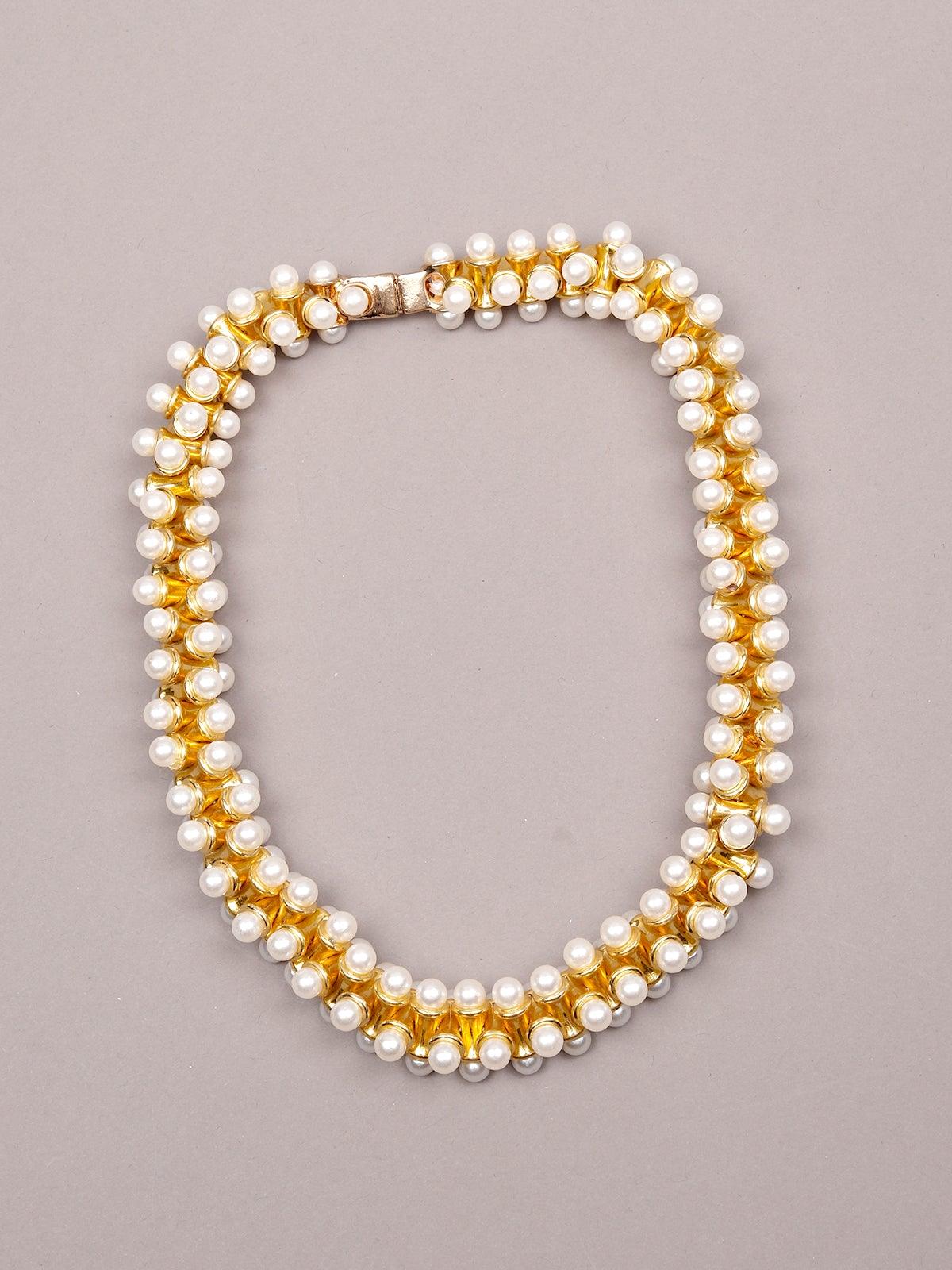 Women's Exquisite Gold-Tone Pearl Embellished Necklace - Odette