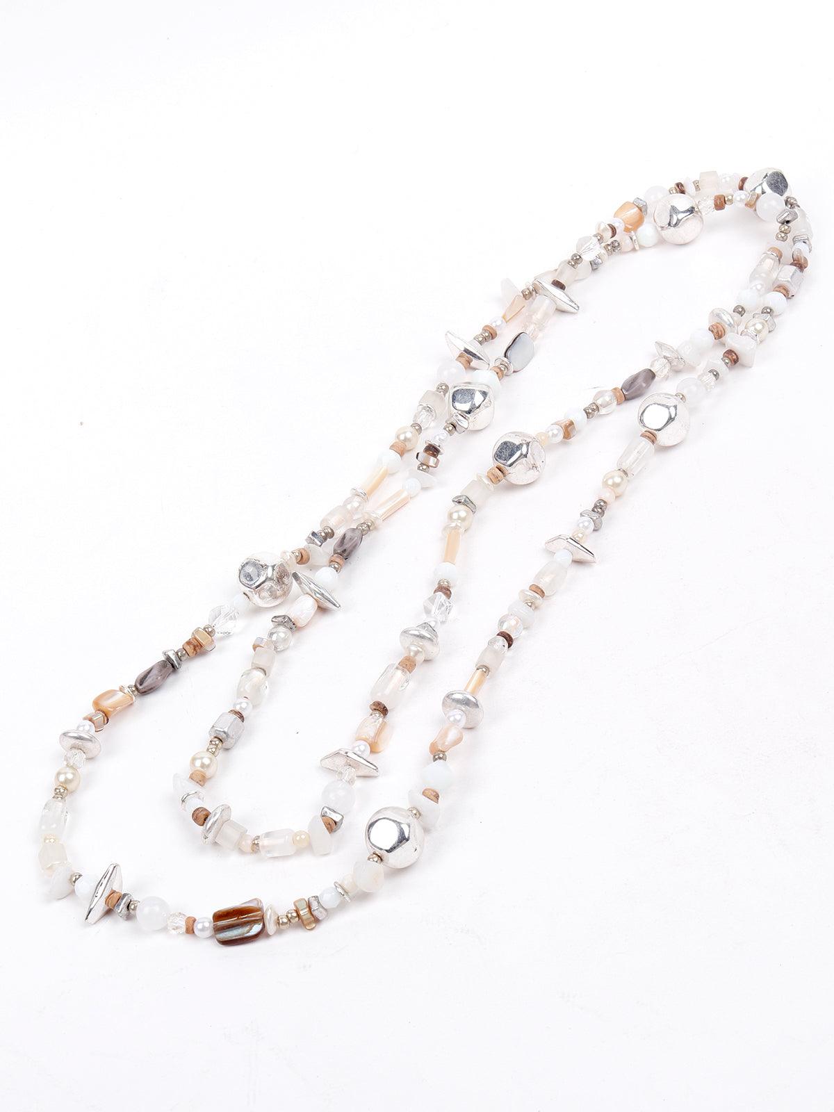 Women's Exquisite Layered White Beaded Necklace -White - Odette