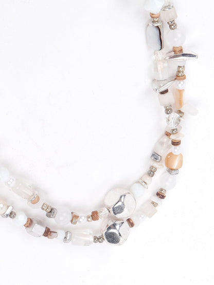 Women's Exquisite Layered White Beaded Necklace -White - Odette