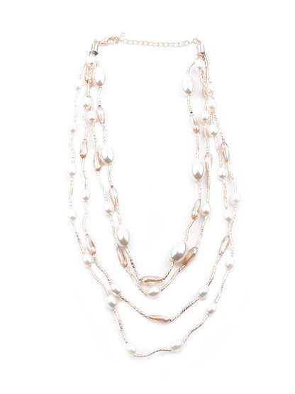 Women's Exquisite White And Gold Layered Necklace - Odette