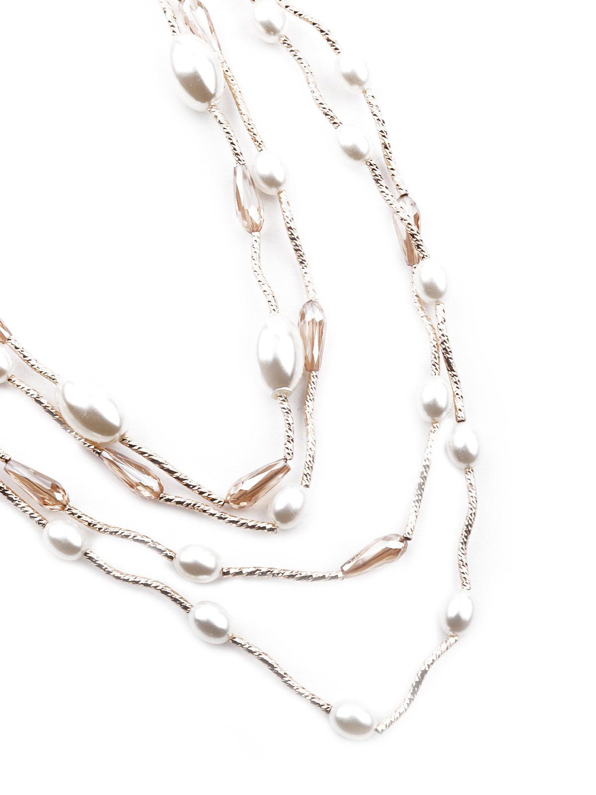 Women's Exquisite White And Gold Layered Necklace - Odette