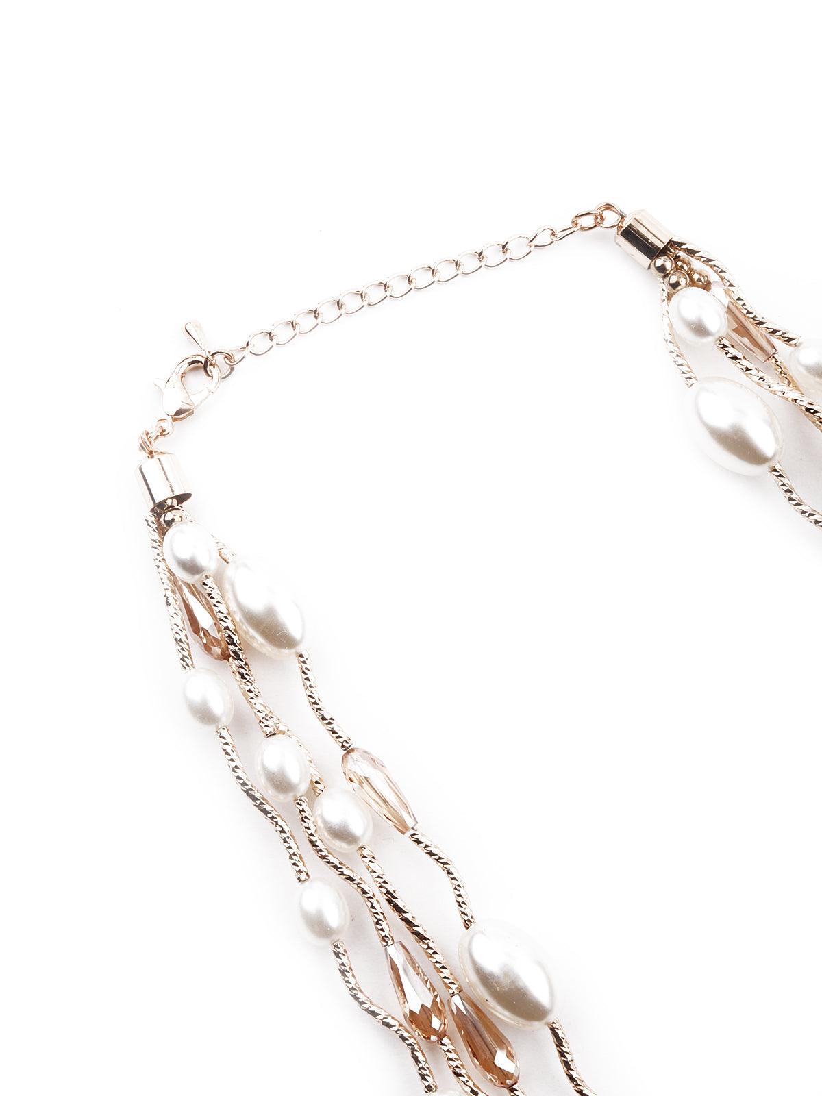 Women's Exquisite White And Gold Layered Necklace - Odette