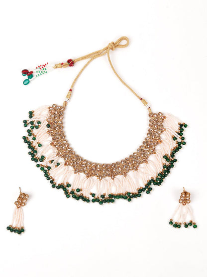 Women's Floral Kundan Pearl Choker With Earrings - Odette