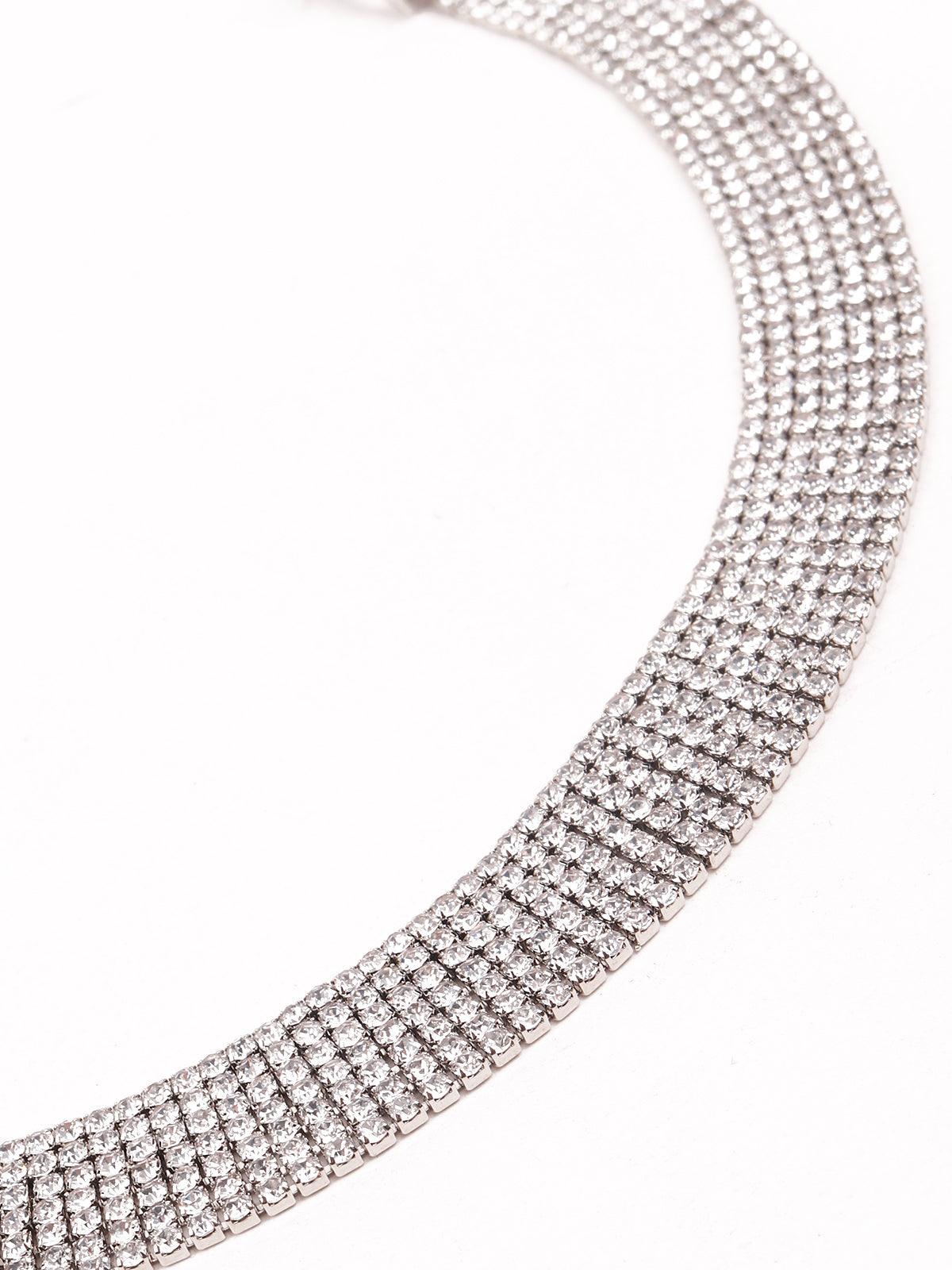 Women's Fully Studded Choker Studded Necklace-Silver - Odette