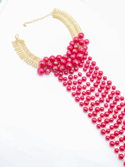 Women's Fuschia Pink Long Neck Chain - Odette