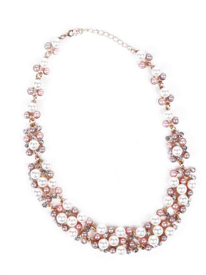 Women's Gorgeous Beaded Necklace - Rose Gold And White - Odette