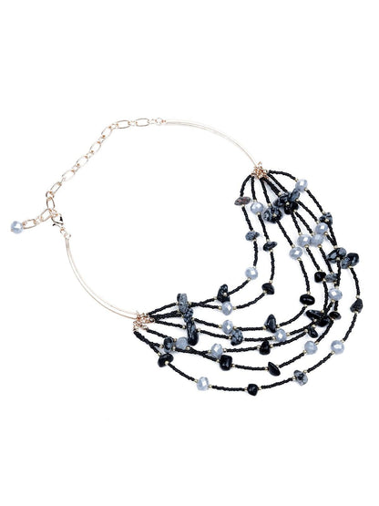 Women's Gorgeous Black And Grey Hue Beaded Necklace - Odette