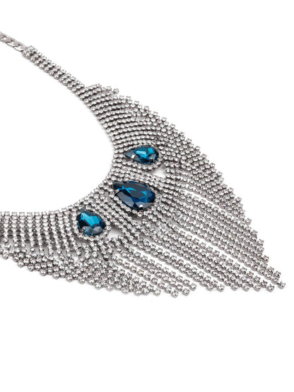 Women's Gorgeous Crystal Necklace Embellished With Blue Stone - Odette