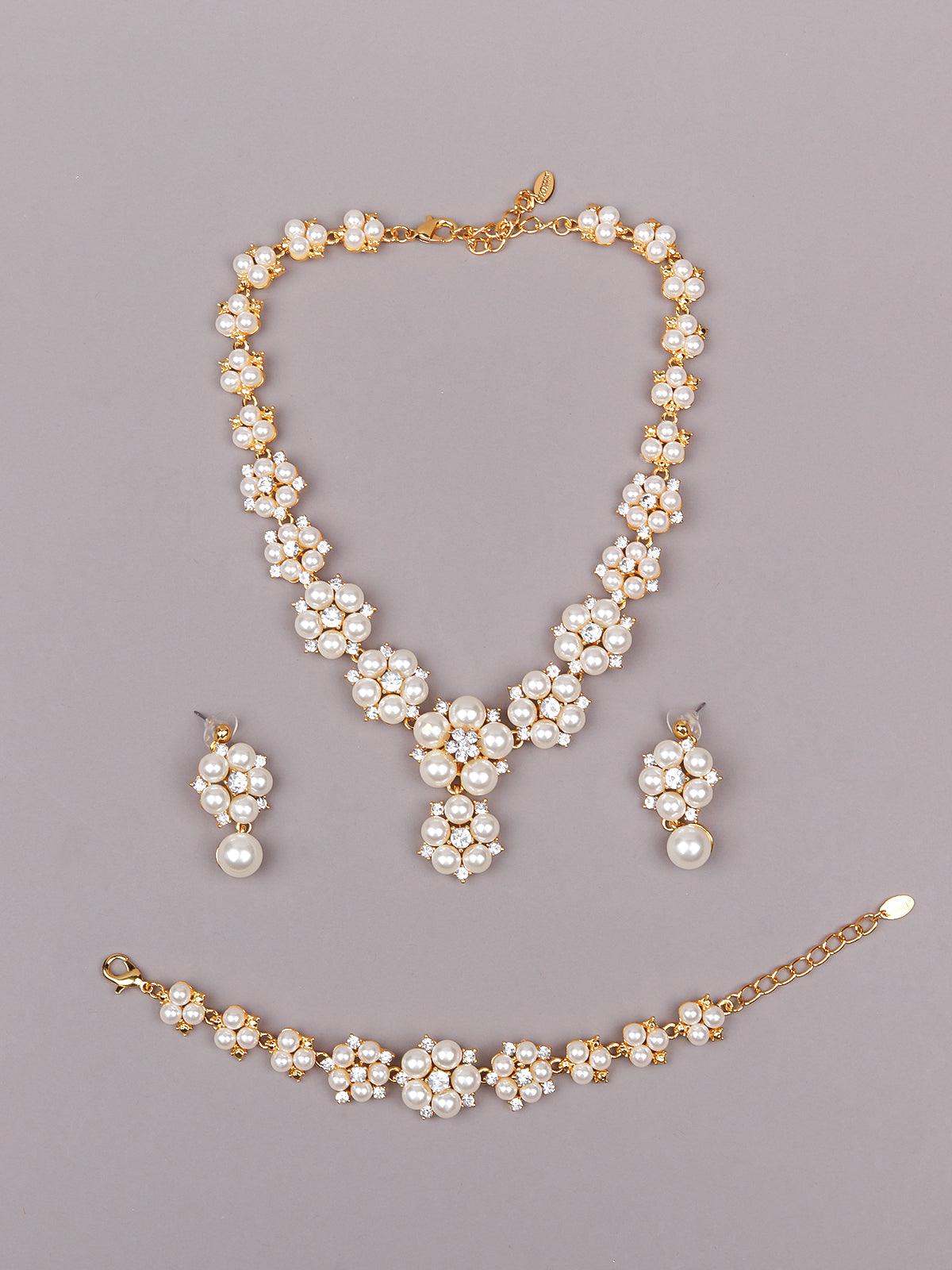 Women's High Quality White Beaded Necklace Set - Odette