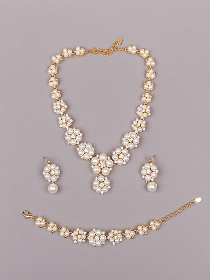 Women's High Quality White Beaded Necklace Set - Odette