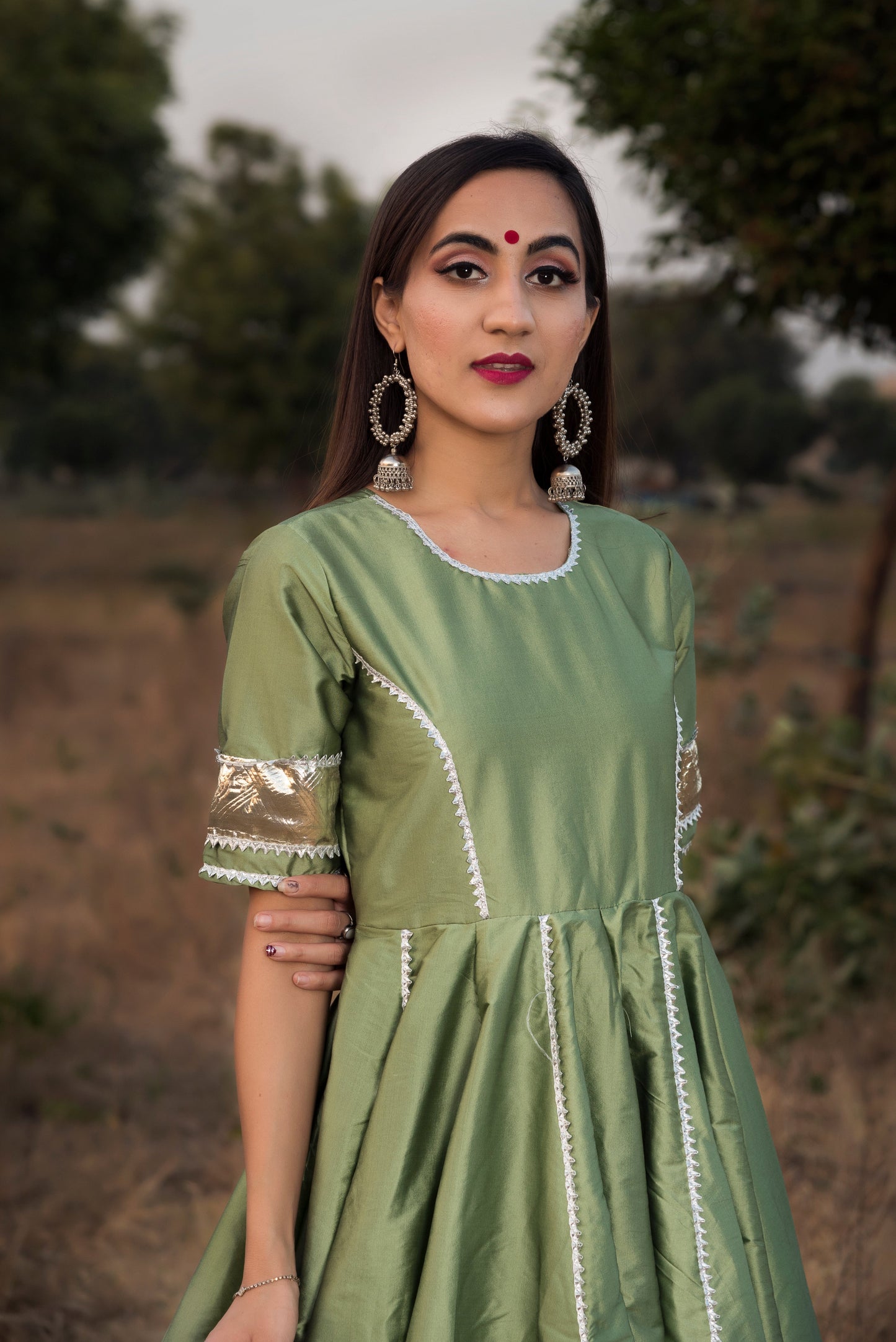 Women's Taffeta Silk mint Green Anarkali- Pomcha Jaipur