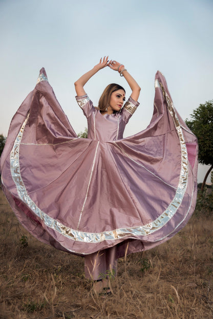 Women's Taffeta Silk Purple Anarkali- Pomcha Jaipur