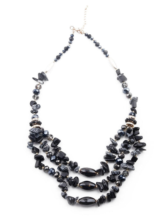 Women's Jet Black Beacy Layered Necklace - Odette