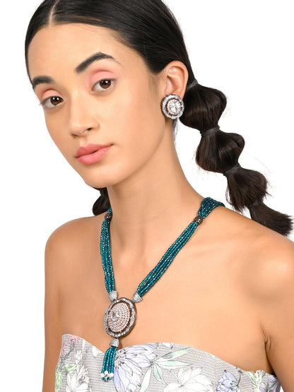 Women's Light Blue Beautiful Beaded Pendant Necklace Set - Odette