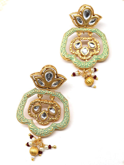 Women's Lovely Classical Semiprecious Kundan &Amp; Pearl Green Necklace With Earrings! - Odette