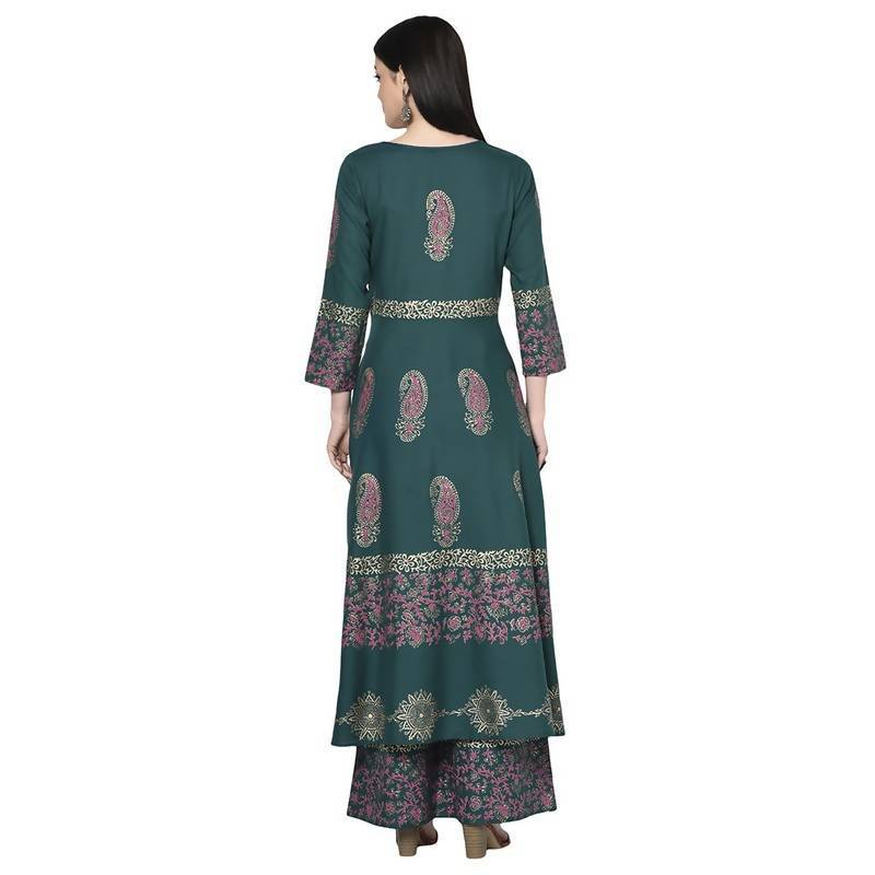 Women's Teal Blue Anarkali suit with Palazzo set by - (2pcs set)