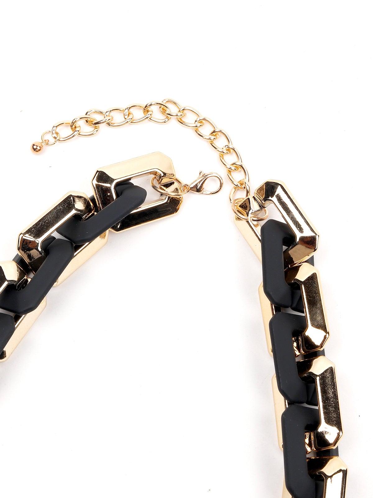 Women's Matte Black And Gold Chunky Necklace - Odette