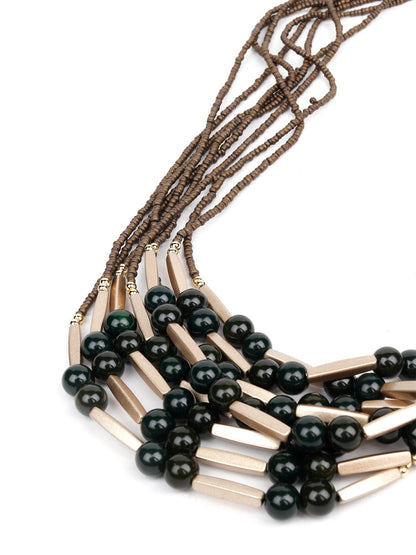 Women's Multi-Layered Brown Tone Beaded Necklace - Odette