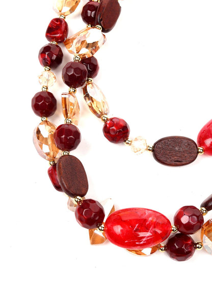 Women's Multi-Layered Red Stone Embellished Statement Necklace - Odette