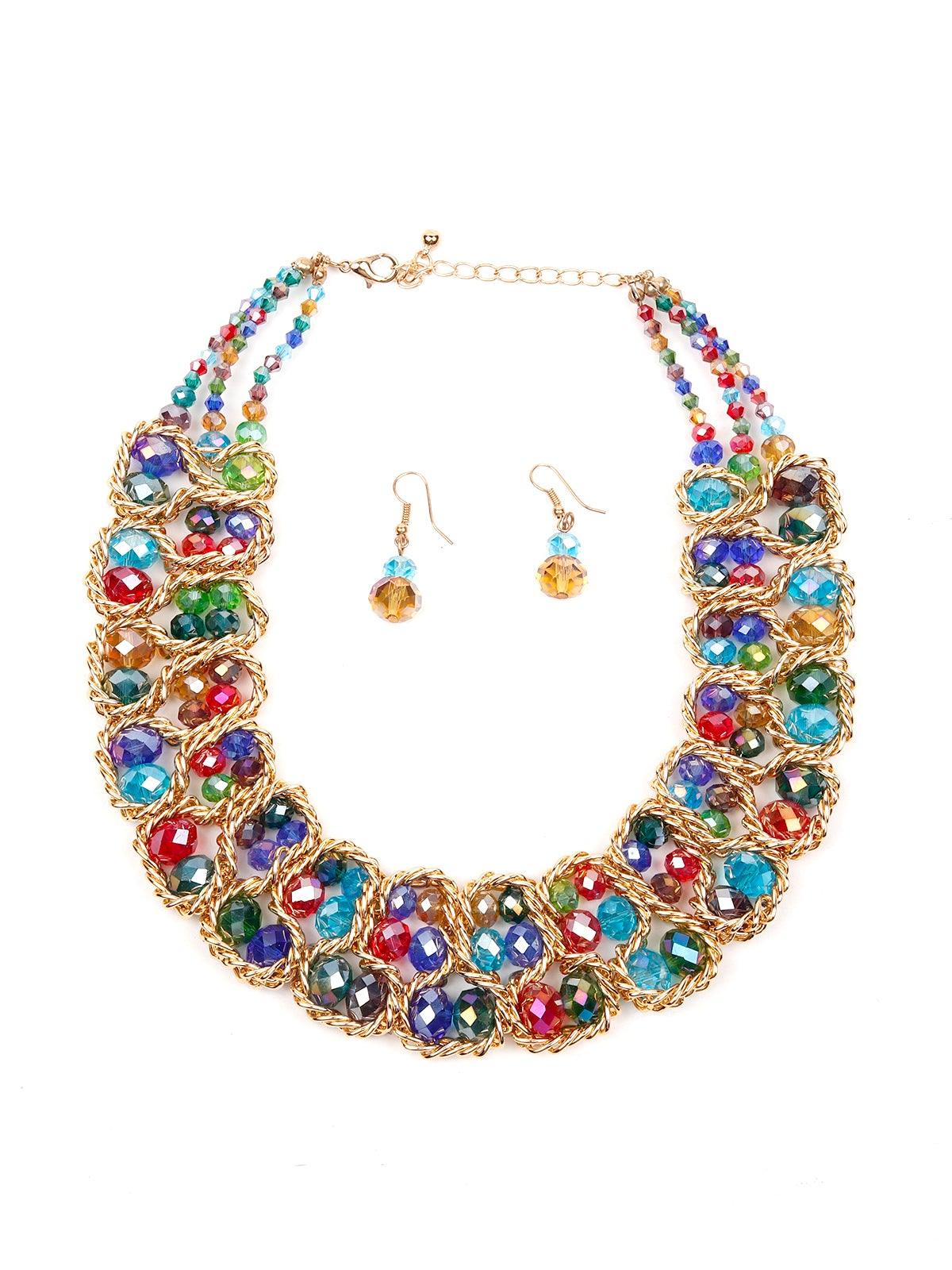 Women's Multicoloured Sparkling Beaded Necklace Set - Odette