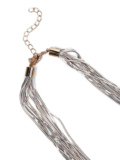 Women's Multiple Layered Metallic Silver Necklace - Odette