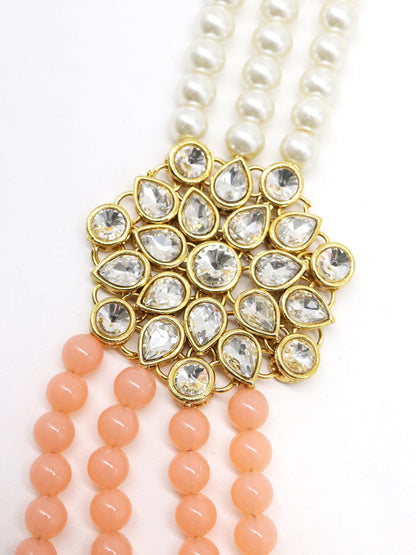 Women's Peach And Regular Faux Pearl Necklace With Earrings - Odette