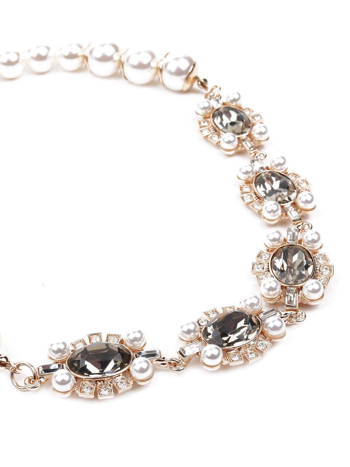 Women's Pearl Necklace Embellished With Crystals - Odette