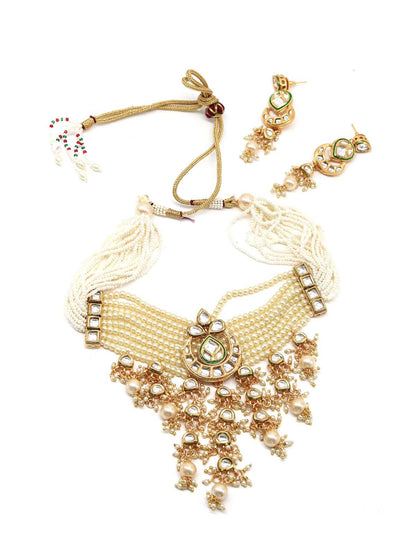 Women's Ponderous Pearl  Kundan Choker With Earrings! - Odette