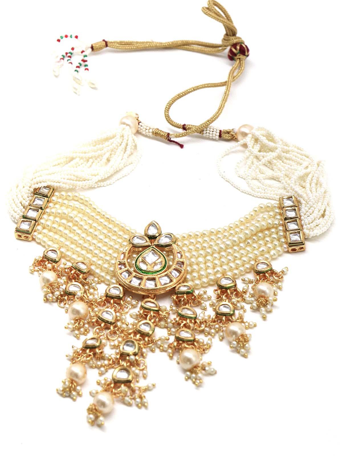 Women's Ponderous Pearl  Kundan Choker With Earrings! - Odette