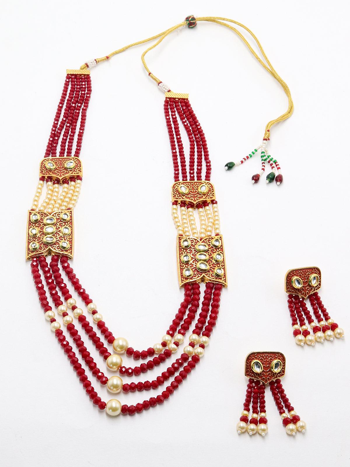 Women's Red And Typical Pearl Necklace With Earrings - Odette