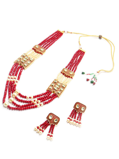 Women's Red And Typical Pearl Necklace With Earrings - Odette