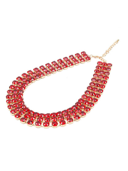 Women's Red Artificial Crystal Layered Statement Necklace - Odette