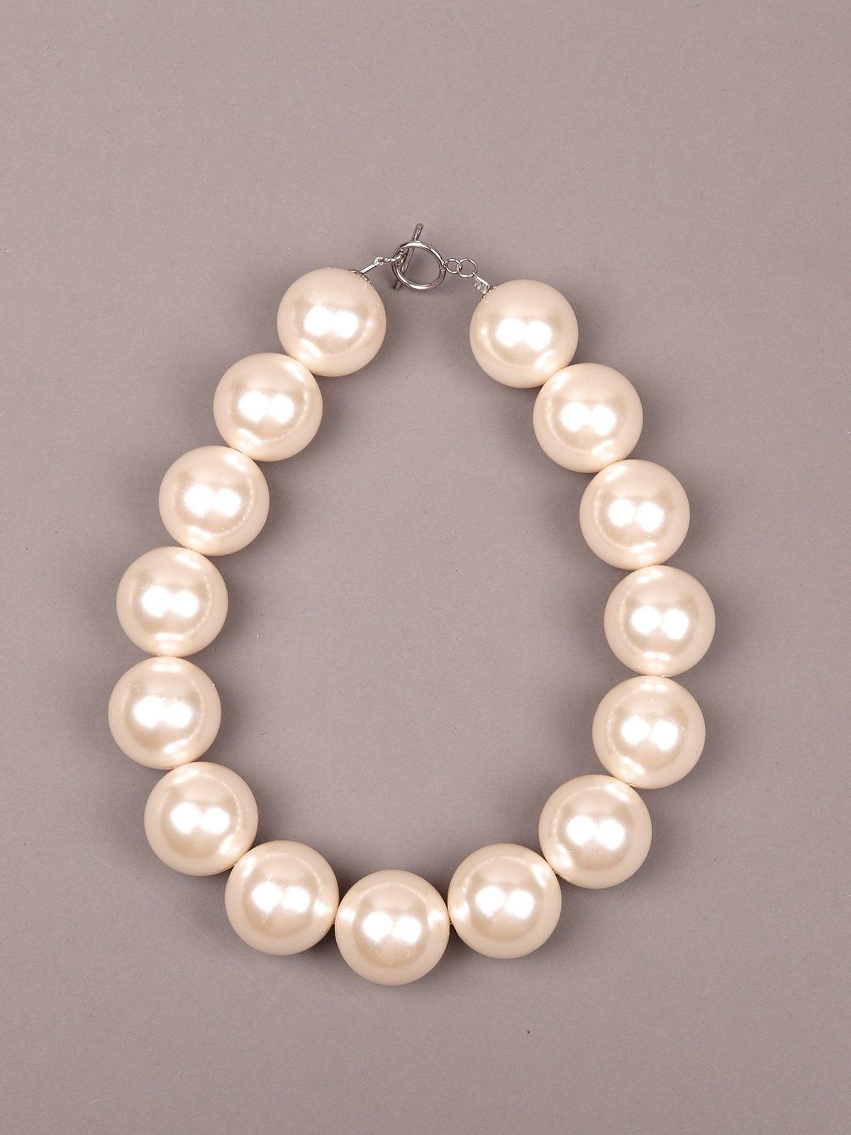 Women's Retro Style Huge White Pearl Statement Necklace - Odette