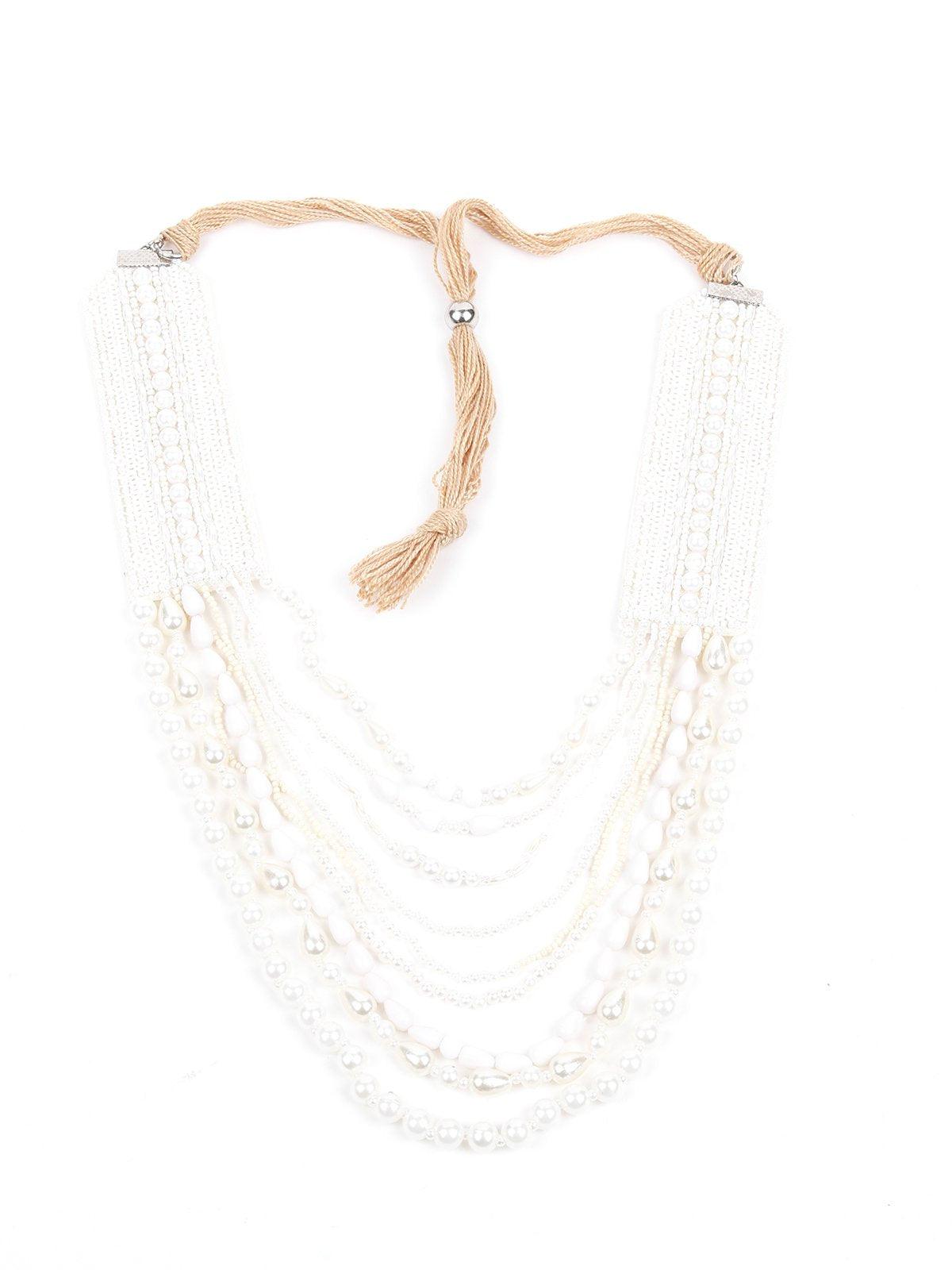 Women's Royal Multi-Strands White Beaded Necklace - Odette