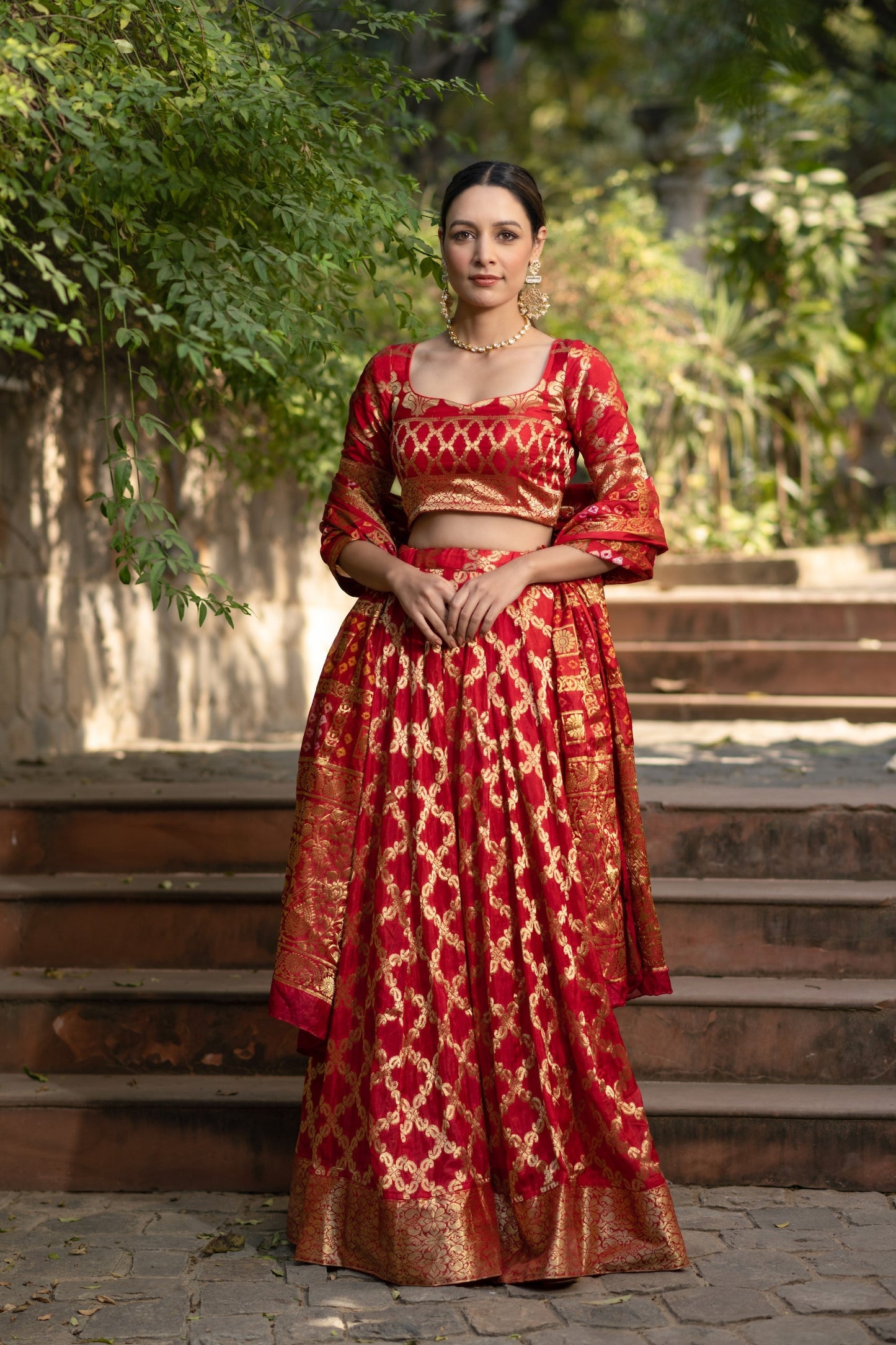 Red Lehenga Choli with Dupatta - 3 pcs set