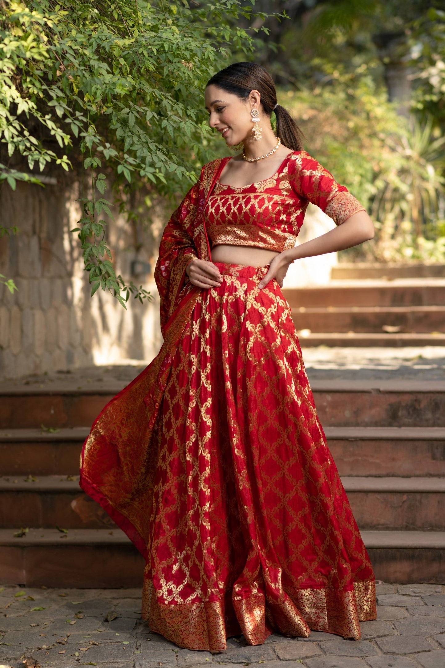 Red Lehenga Choli with Dupatta - 3 pcs set