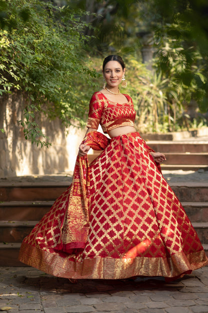 Red Lehenga Choli with Dupatta - 3 pcs set