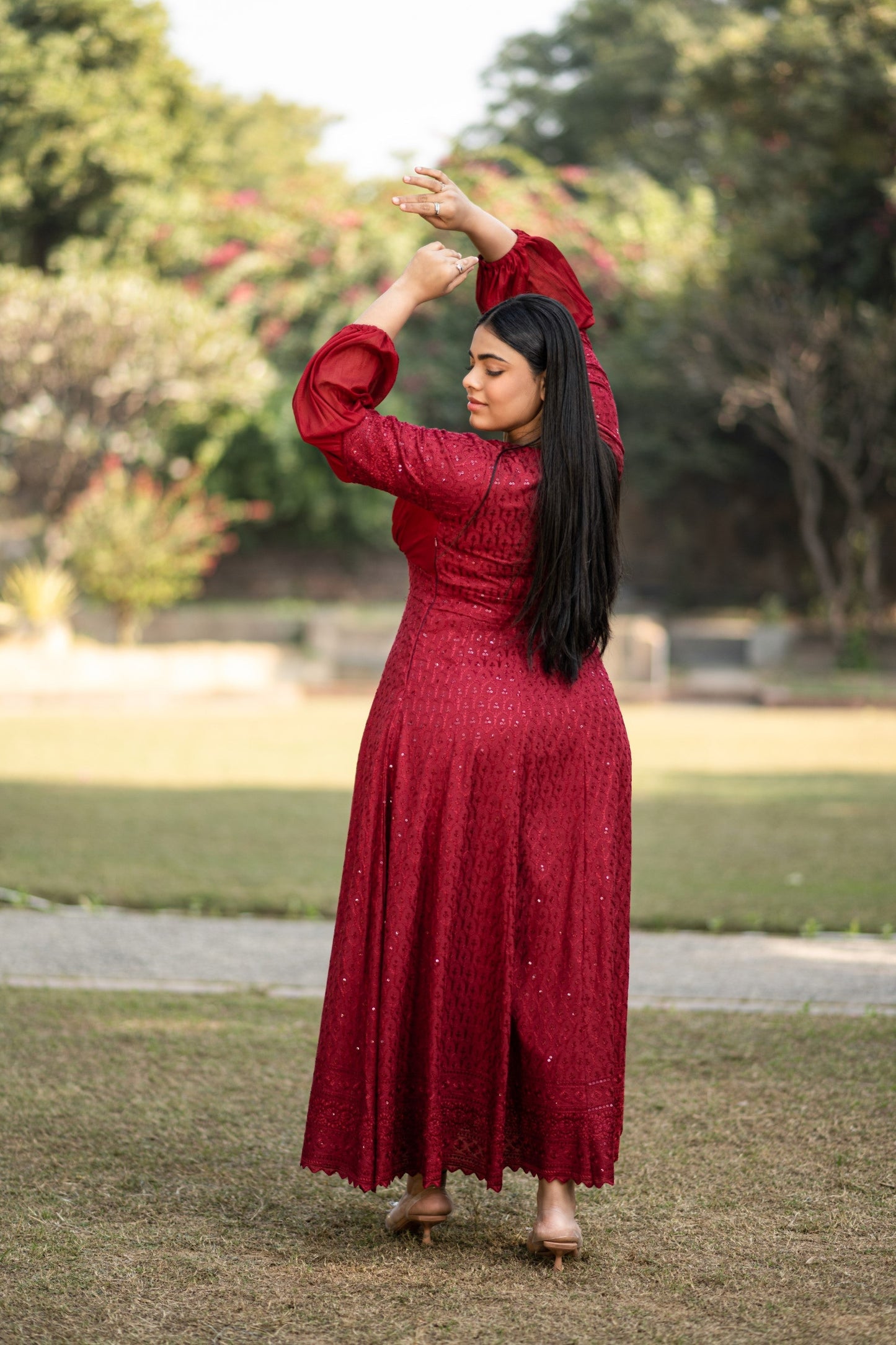 Women's Embroidered Red Gown - 1Pc