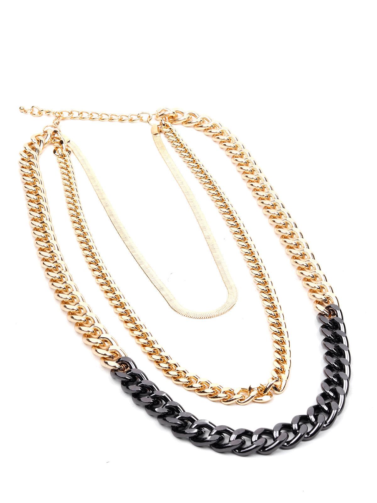 Women's Shaded Black And Gold Multicoloured Chained Necklace - Odette