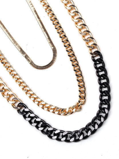 Women's Shaded Black And Gold Multicoloured Chained Necklace - Odette